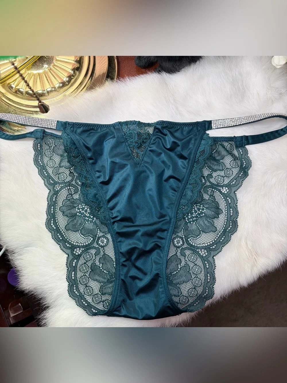 Victoria's Secret Micro Lace Shine Strap Cheekini Panty L NWOT